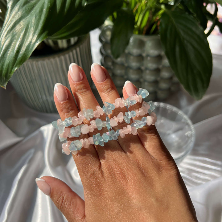 2 Stone Bracelet - Aquamarine & Rose Quartz - My Sacred Soul