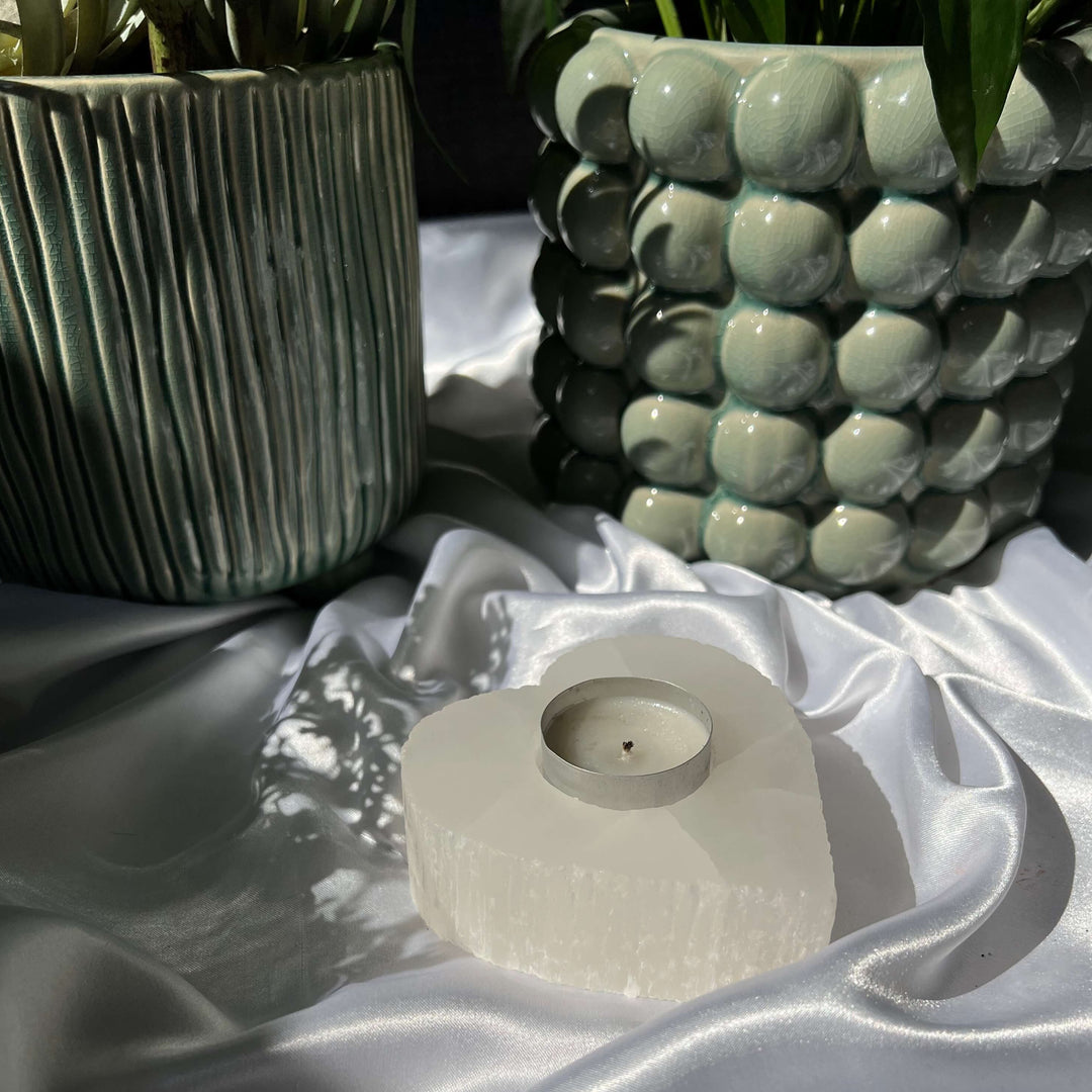 Selenite Heart Shaped Candle Holder - My Sacred Soul